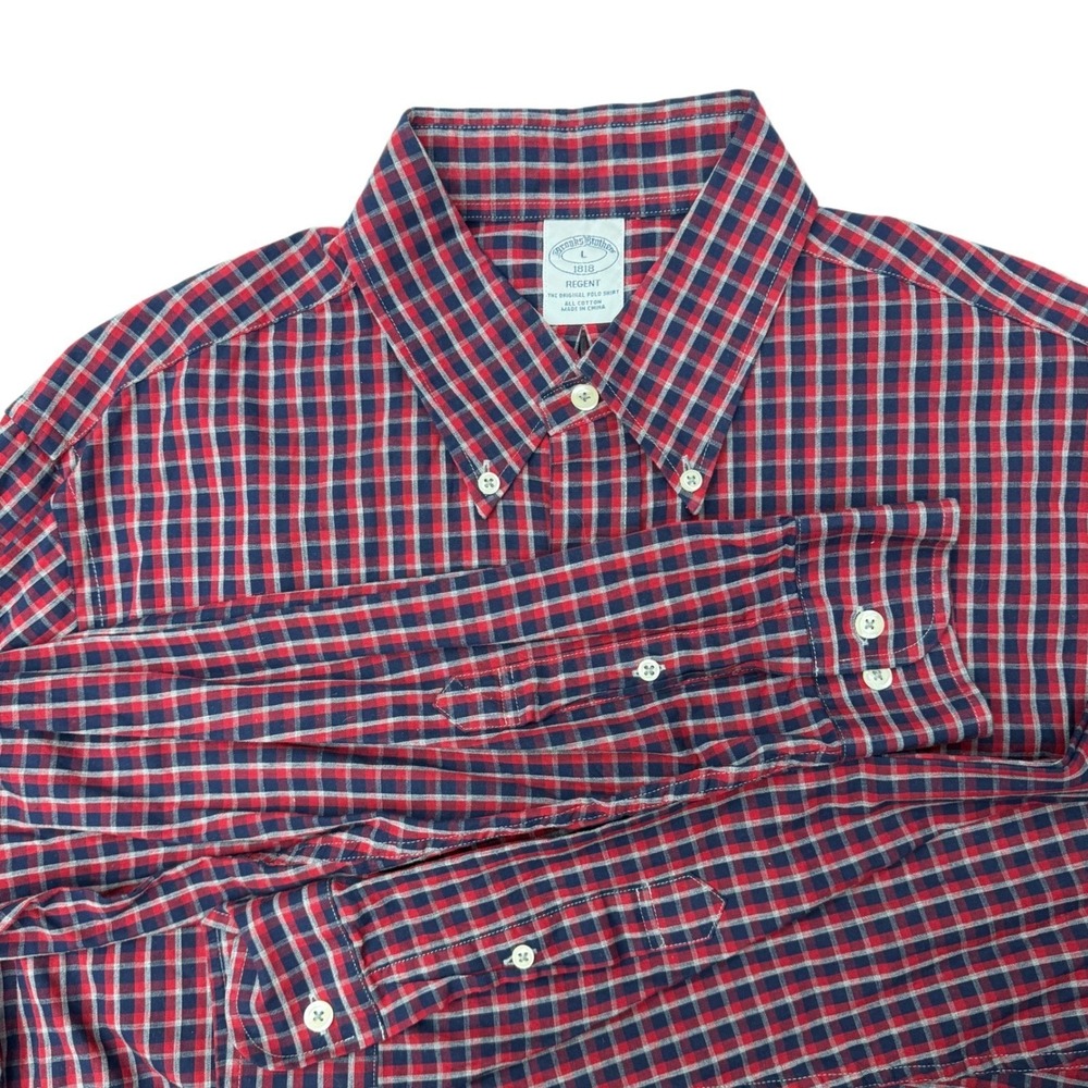 Brooks Brothers 1818 Regent Fit Red Navy Plaid Button Down  Mens Large‎ Preppy